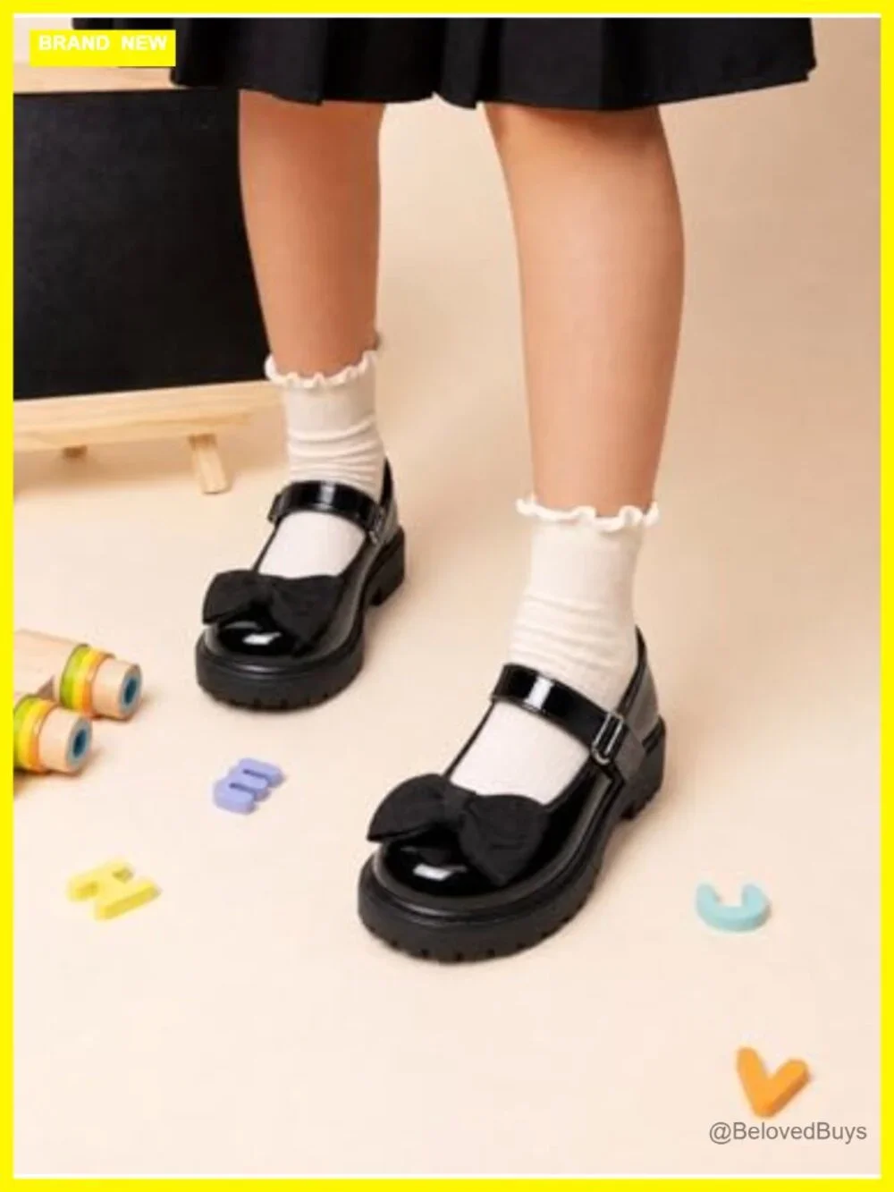 Girls Mary Jane Dress Shoes Bow Closed Toe Chunky Heel Flats Loafers Uniform